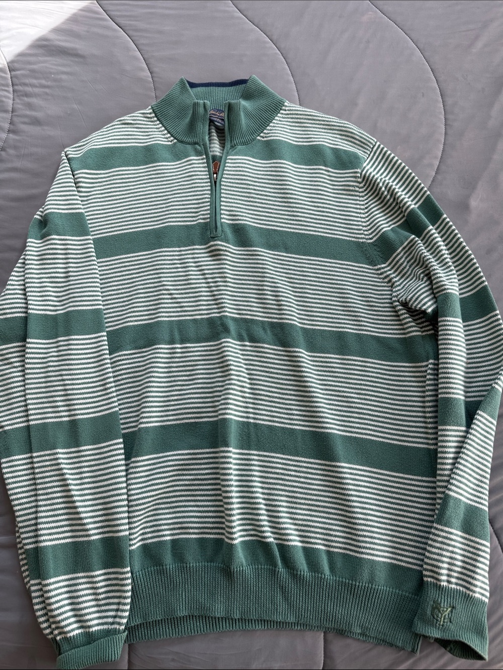 Men's Brooks Brothers Green & White Striped Half-Zip Sweater
